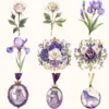 Ancient Wolf Queen Floral Arrangements, Purple Iris Floral PNG, White Rose Bouquet, Flower Art, Ancient Decor, Ornaments, Digital download