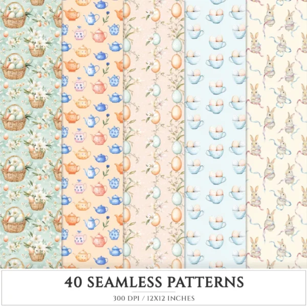Easter Dawn Seamless Patterns, Peach Floral JPEG, Pastel Easter, Springtime Pattern, White Lily Repeating Pattern, Digital Scrapbook Paper