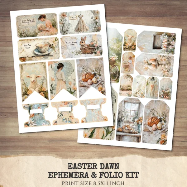 Easter Dawn Ephemera & Folio Kit – Soft Pastel Easter, Faith Based Easter Printables, Spring, Vintage Christian Spring, Kit,Digital Download