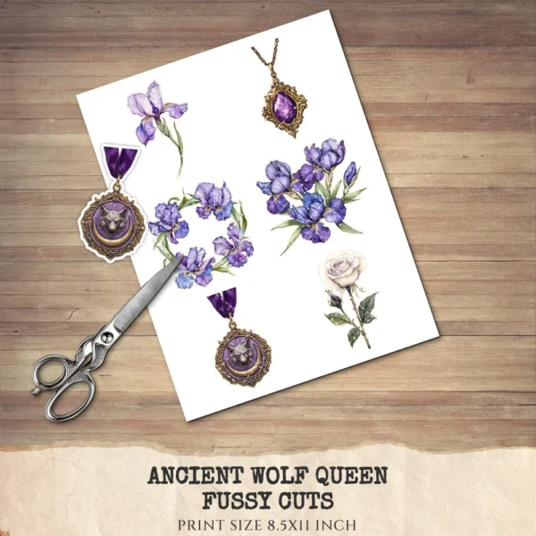 Ancient Wolf Queen Floral Arrangements, Purple Iris Floral PNG, White Rose Bouquet, Flower Art, Ancient Decor, Ornaments, Digital download