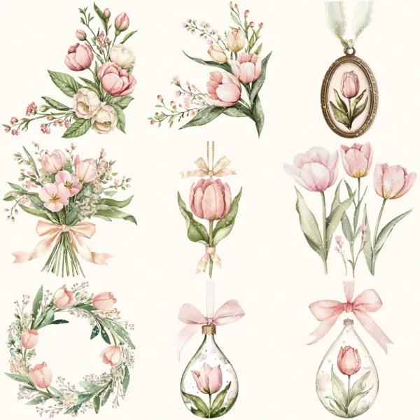 Blush Tulip Letters Floral Arrangements, Tulip Floral PNG, Pink Tulip Bouquet, Spring Flower Art, Floral Decor, Ornaments, Digital download