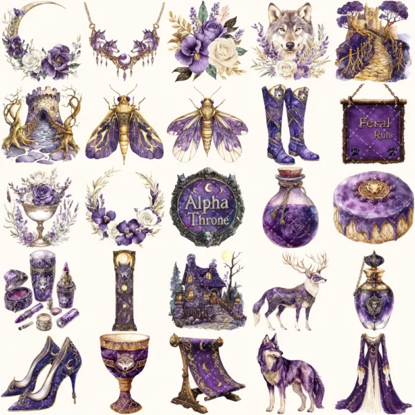 Ancient Wolf Queen Clipart Set – Regal woman Illustrations, lost kingdom Graphics, Royal Purple, Throne, Crown, Dynasties, Digital download