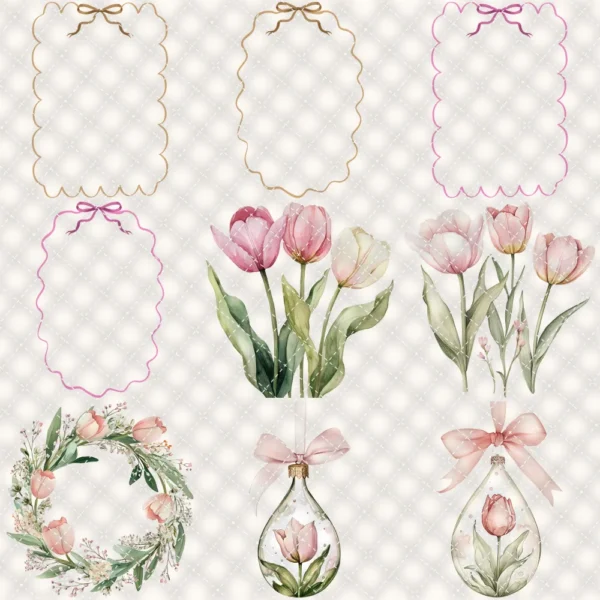 Blush Tulip Letters Floral Arrangements, Tulip Floral PNG, Pink Tulip Bouquet, Spring Flower Art, Floral Decor, Ornaments, Digital download