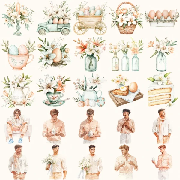 Easter Dawn Clipart Set – Soft Sunrise Illustrations, Faith Based Spring PNG Graphics, Springtime Floral, Soft Peach, Digital download