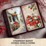 Strawberry Market Junk Journal Pages & Papers – Strawberry Blossom, Spring Fruit Printable, Basket Textures Scrapbook, Digital Download