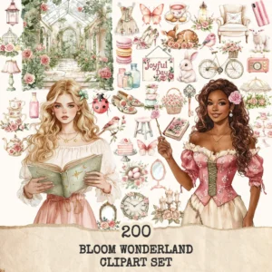 Bloom Wonderland Clipart Set – Dreamy Floral Illustrations, Rose Pink Graphics, Cheerful Springtime, Romantic Floral, Digital download