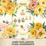Honey Petal Archive Floral Arrangements, Peony Floral PNG, Yellow Peony Bouquet, Spring Flower Art, Floral Decor, Ornaments,Digital download