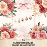 Bloom Wonderland Floral Arrangements, Rose Pink PNG, Rose Bouquet, Dreamy Floral Art, Floral Decor, Floral Ornaments, Digital download