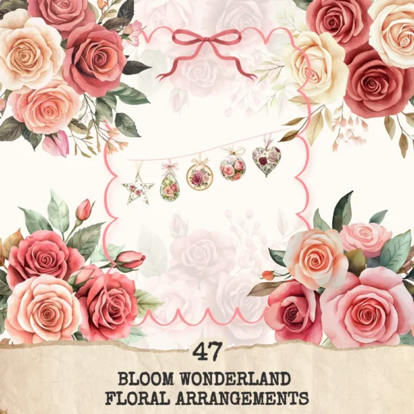 Bloom Wonderland Floral Arrangements, Rose Pink PNG, Rose Bouquet, Dreamy Floral Art, Floral Decor, Floral Ornaments, Digital download