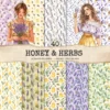 Honey and Herbs Seamless Patterns, Lavender Herb JPEG, Honey Pot, Bee Pattern, Herbal, Lavender Repeating Pattern, Digital Scrapbook Paper