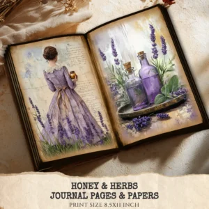 Honey and Herbs Junk Journal Pages & Papers – Lavender Herb, Honey Pot Printable, Honeycomb, Rustic Recipe Scrapbook, Digital Download