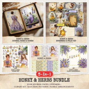 Honey and Herbs Mega Bundle – Lavender Herb Printables, Herbal, Ephemera, Journal, Honey PNG Clipart, Seamless Pattern, Digital Download