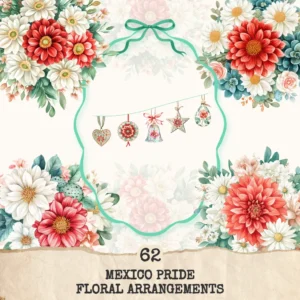 Mexico Pride Floral Arrangements, Dahlia Floral PNG, Dahlia Bouquet, Mexican Floral Art, Cactus Decor, Ornaments, Digital Download