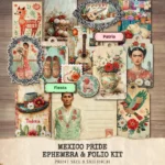 Mexico Pride Ephemera & Folio Kit – Patriotic Sombrero, Mexican Floral Printables, Cactus, Vintage, Pride Tags, Kits, Digital Download