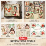 Mexico Pride Mega Bundle – Patriotic Sombrero Printables, Ephemera, Journal, Mexican Floral PNG Clipart, Seamless Pattern, Digital Download