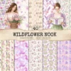 Wildflower Nook Seamless Patterns, Cozy Reading JPEG, Books and Candles Pattern, Reading Nook Repeating Pattern, Digital Scrapbook Paper
