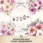 Wildflower Nook Floral Arrangements, Wildflower Floral PNG, Wildflower Bouquet, Floral Reading Art, Decor, Ornaments, Digital Download