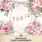 Swan Ballet Floral Arrangements, Peony Floral PNG, Pink Peony Bouquet, Pink Floral Art, Ballet Decor, Antique Ornaments, Digital Download
