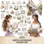 Gentle Apothecary Clipart Set – Vintage Herb Jars PNG Illustrations, Botanical Graphics, Lavender, Chamomile, Rosemary, Digital download