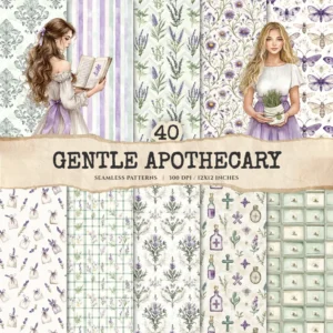 Gentle Apothecary Seamless Patterns, Herbal JPEG, Lavender Pattern, Chamomile, Rosemary, Botanical Repeating Pattern,Digital Scrapbook Paper