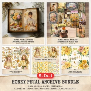 Honey Petal Archive Mega Bundle – Vintage Botanical Printables, Ephemera, Peony, Journal, PNG Clipart, Seamless Pattern, Digital Download