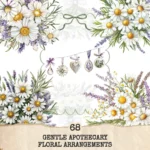 Gentle Apothecary Floral Arrangements, Harbal Floral PNG, Lavender Bouquet, Chamomile Art, Rosemary PNG, Decor, Ornaments, Digital Download