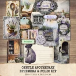 Gentle Apothecary Ephemera & Folio Kit – Vintage Herb Jars, Botanical Printables, Lavender, Chamomile, Herbal Tags, Kits, Digital Download