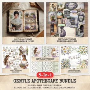Gentle Apothecary Mega Bundle – Vintage Herb Jars Printables, Ephemera, Journal, Botanical PNG Clipart, Seamless Pattern, Digital Download