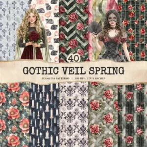 Gothic Veil Spring Seamless Patterns, Haunted Floral JPEG, Gothic Pattern, Lace, Dark Floral Repeating Pattern, Digital Scrapbook Paper