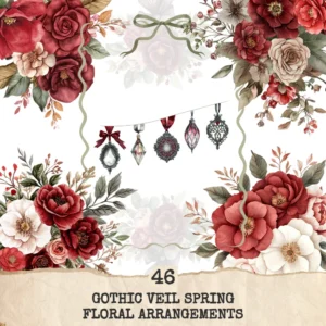 Gothic Veil Spring Floral Arrangements, Haunted Floral PNG, Camellia Bouquet, Dark Art, Dark Spring, Decor, Ornaments, Digital Download