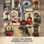 Gothic Veil Spring Ephemera & Folio Kit – Haunted Floral, Dark Spring Printables, Victorian , Ethereal, Lace Tags, Kits, Digital Download
