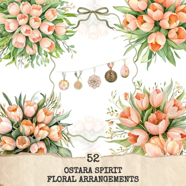 Ostara Spirit Floral Arrangements, Spring Floral PNG, Tulip Bouquet, Tulip Art, Floral Pagan, Decor, Ornaments, Digital Download