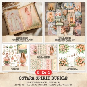 Ostara Spirit Mega Bundle – Pagan Spring Equinox Printables, Ephemera, Journal, Egg Rabbit PNG Clipart, Seamless Pattern, Digital Download