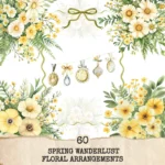 Spring Wanderlust Floral Arrangements, Spring Floral PNG, Wildflowers Bouquet, Meadow Art, Yellow Floral, Decor, Ornaments, Digital Download