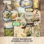 Spring Wanderlust Ephemera & Folio Kit – Dreamy Spring Travel, Countryside Printables, Vintage, Wildflowers Tags, Kits, Digital Download