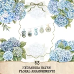 Hydrangea Haven Floral Arrangements, Romantic Floral PNG, Hydrangea Bouquet, Springtime Art, Blue Floral, Decor, Ornaments, Digital Download