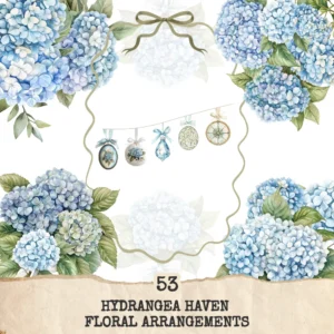 Hydrangea Haven Floral Arrangements, Romantic Floral PNG, Hydrangea Bouquet, Springtime Art, Blue Floral, Decor, Ornaments, Digital Download