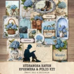 Hydrangea Haven Ephemera & Folio Kit – Spring Cottage Garden, Romantic Floral Printables, Vintage, Blue Floral Tags, Kits, Digital Download