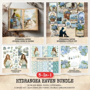 Hydrangea Haven Mega Bundle – Spring Cottage Garden, Ephemera, Journal, Romantic Floral PNG Clipart, Seamless Pattern, Digital Download