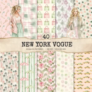 New York Vogue Seamless Patterns, Floral JPEG, Pink Roses Pattern, Fashion, Springtime, Travel Repeating Pattern, Digital Scrapbook Paper