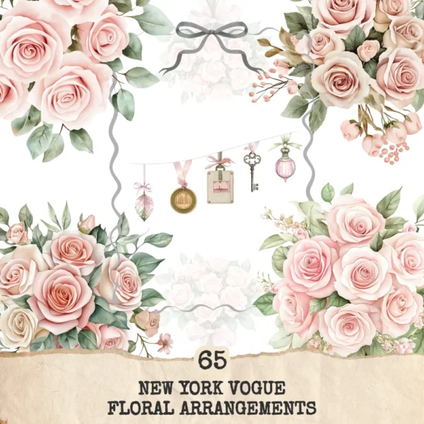 New York Vogue Floral Arrangements, Pink Floral PNG, Rose Bouquet, Springtime Art, Fashion Travel, Modern Decor, Ornaments, Digital Download
