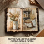 Rusted Plow and Wild Grains Junk Journal Pages & Papers – Rustic Farm Harvest, Neutral Farmhouse Printable, Scrapbook, Digital Download