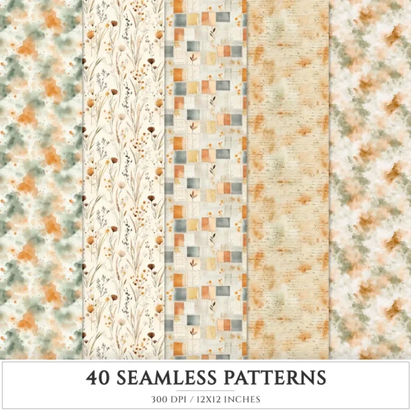 Rusted Plow and Wild Grains Seamless Patterns, Farmhouse JPEG, Harvest Pattern, Spring Grain Repeating Pattern, Digital Scrapbook Paper