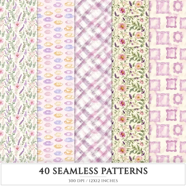 Wildflower Nook Seamless Patterns, Cozy Reading JPEG, Books and Candles Pattern, Reading Nook Repeating Pattern, Digital Scrapbook Paper