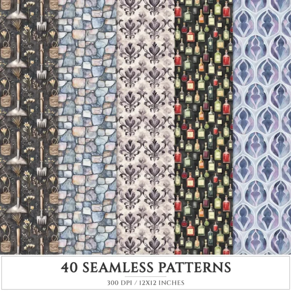 Gothic Veil Spring Seamless Patterns, Haunted Floral JPEG, Gothic Pattern, Lace, Dark Floral Repeating Pattern, Digital Scrapbook Paper