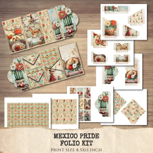 Mexico Pride Ephemera & Folio Kit – Patriotic Sombrero, Mexican Floral Printables, Cactus, Vintage, Pride Tags, Kits, Digital Download