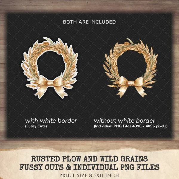 Rusted Plow and Wild Grains Floral Arrangements, Barley Grass PNG, Dried Bouquet, Spring Grain Art, Floral Decor, Ornaments,Digital download