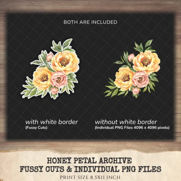 Honey Petal Archive Floral Arrangements, Peony Floral PNG, Yellow Peony Bouquet, Spring Flower Art, Floral Decor, Ornaments,Digital download