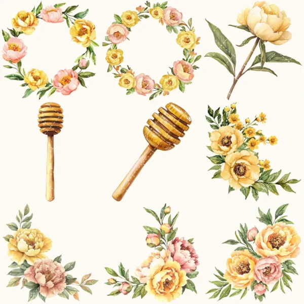 Honey Petal Archive Floral Arrangements, Peony Floral PNG, Yellow Peony Bouquet, Spring Flower Art, Floral Decor, Ornaments,Digital download