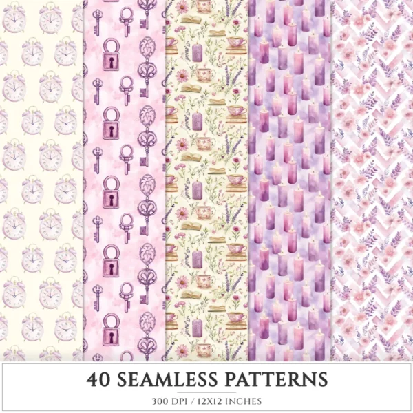 Wildflower Nook Seamless Patterns, Cozy Reading JPEG, Books and Candles Pattern, Reading Nook Repeating Pattern, Digital Scrapbook Paper